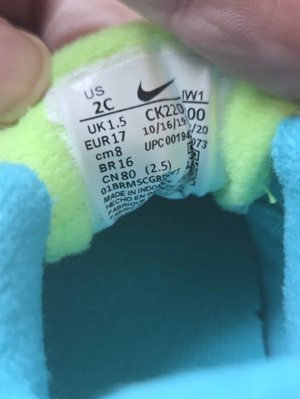 Nike Force 1 Crib (CB) Baby Booties Shoes Aqua Green Unisex Sneakers size 2C